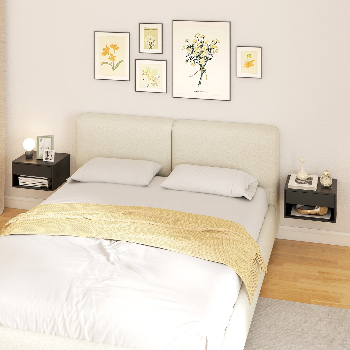 Floating Bedside Tables Set of 2, Wall Mounted Nightstand, Black
