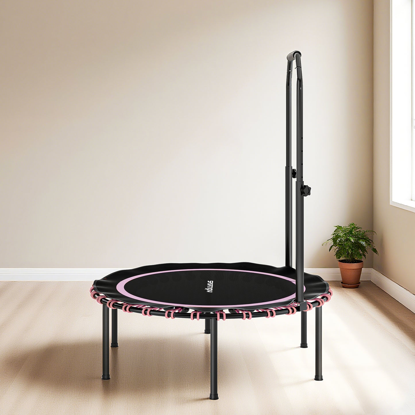 40" Foldable Fitness Trampoline Rebounder with Handle, Pink