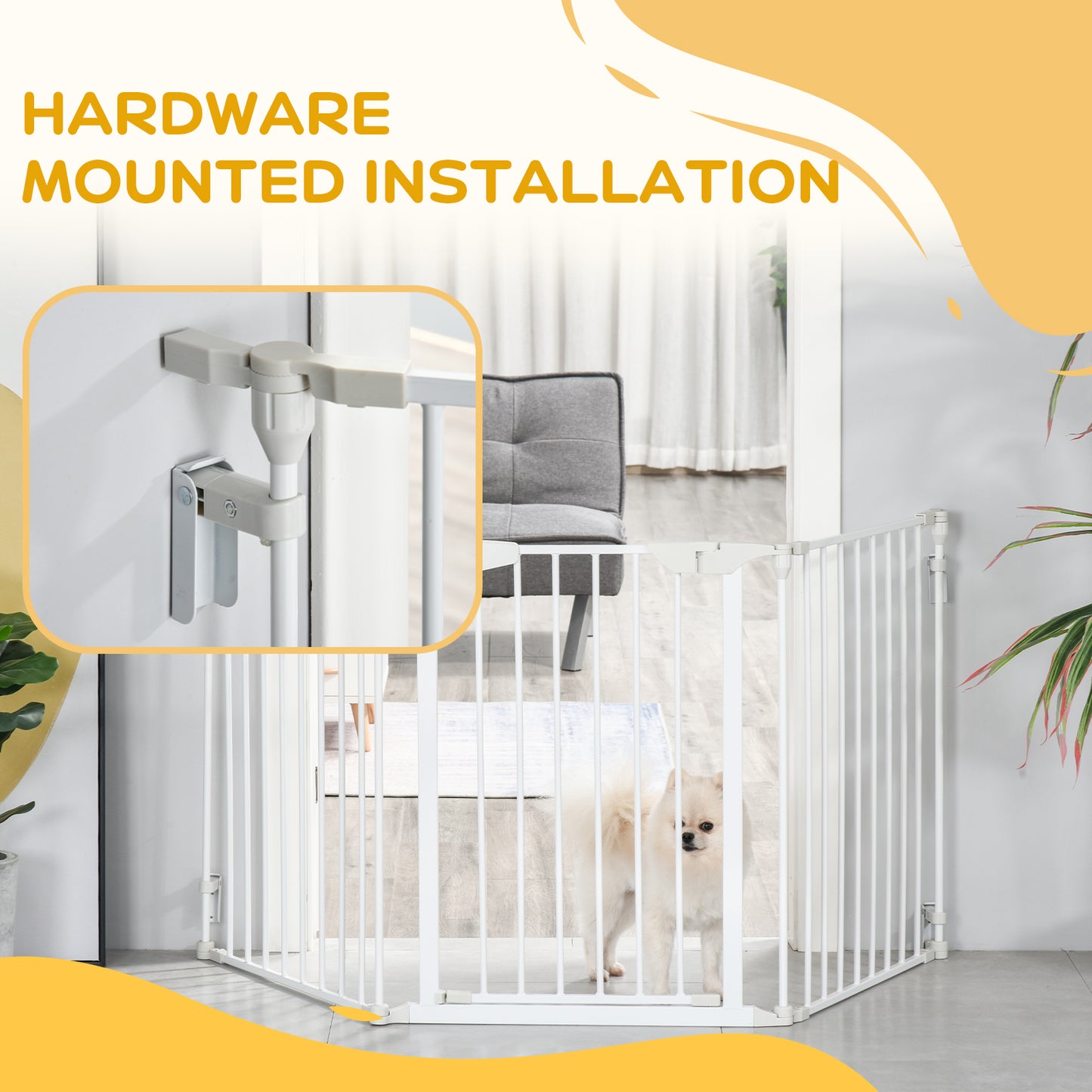 Pet Safety Gate, 3 Panels Playpen Fireplace, Foldable Metal Fence, Stair Barrier, Room Divider