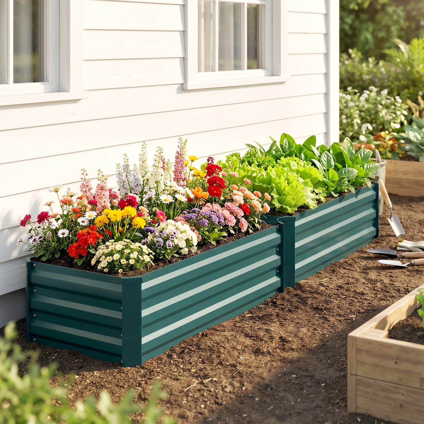 Set of Two 100 x 60cm Steel Planter Boxes -Green