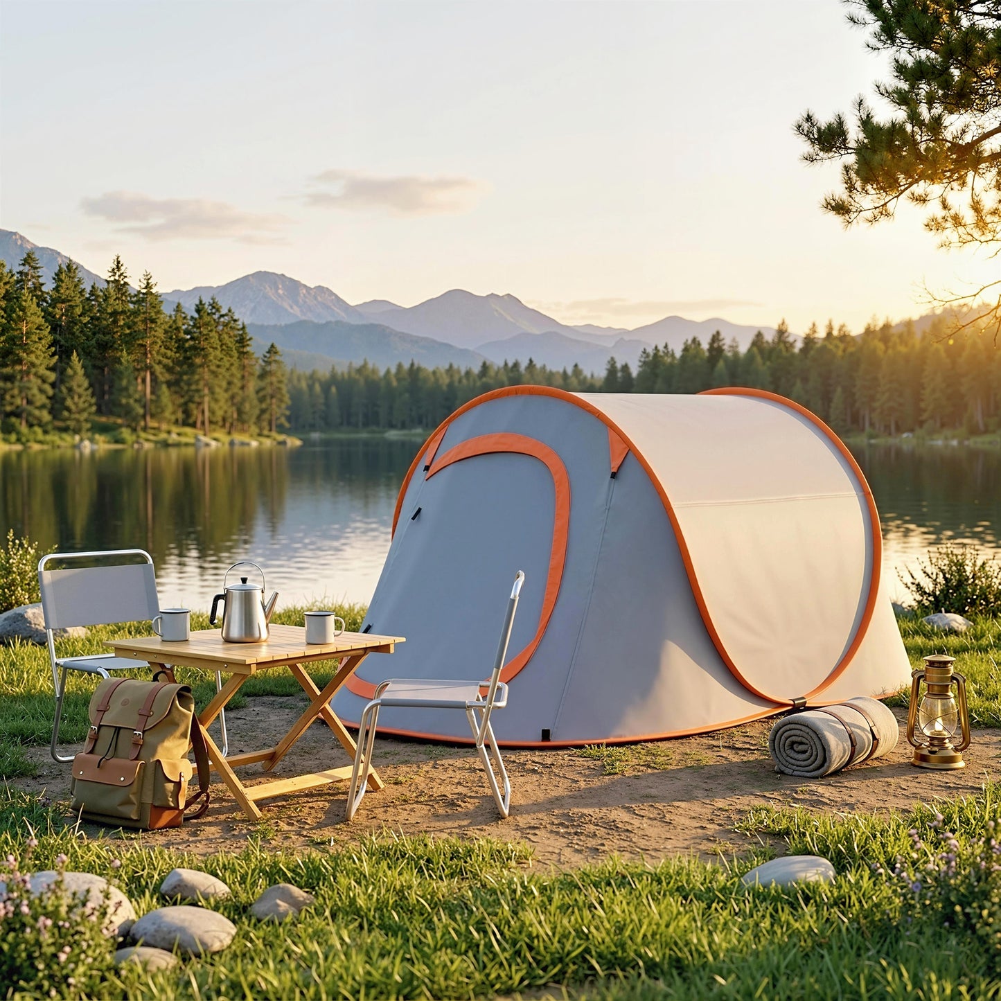 Two-Man Pop-Up Dome Tent, with Accessories - Grey