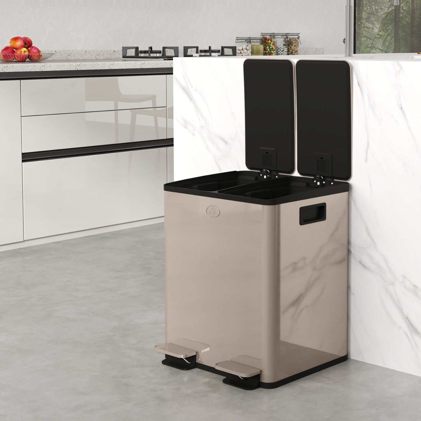 40L Dual Compartment Stainless Steel Bin, with Deodoriser Holders - Gold Tone