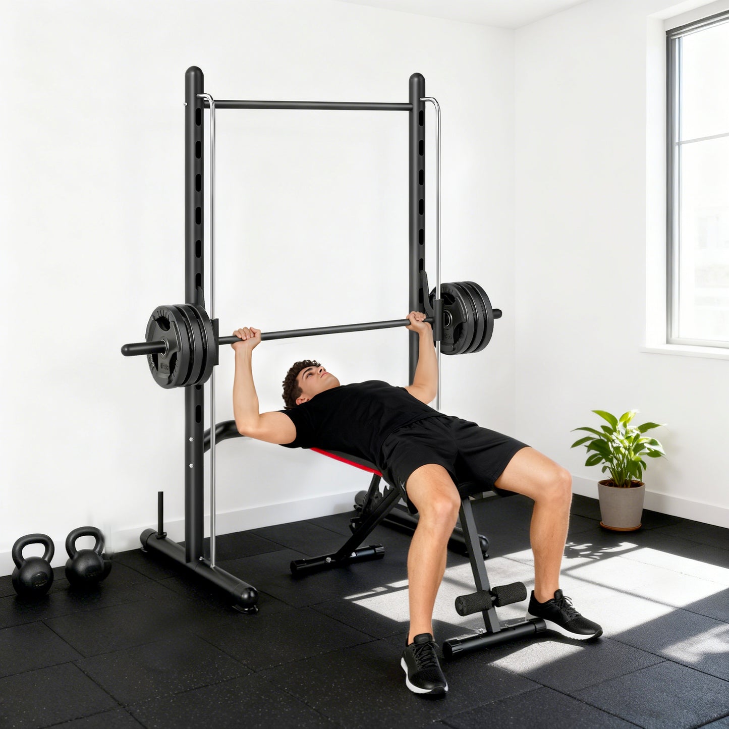 Adjustable Squat Rack, with Pull Up Bar, Barbell Bar for Home Gym