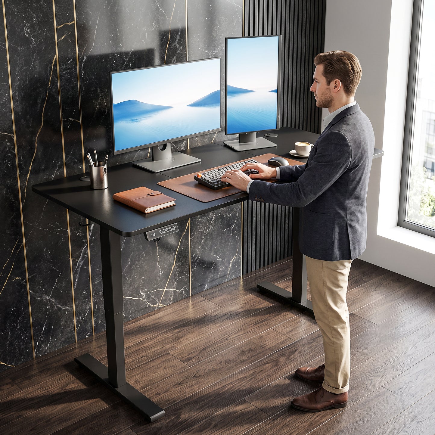 72-118cm Adjustable Electric Standing Desk with LED Display - Black