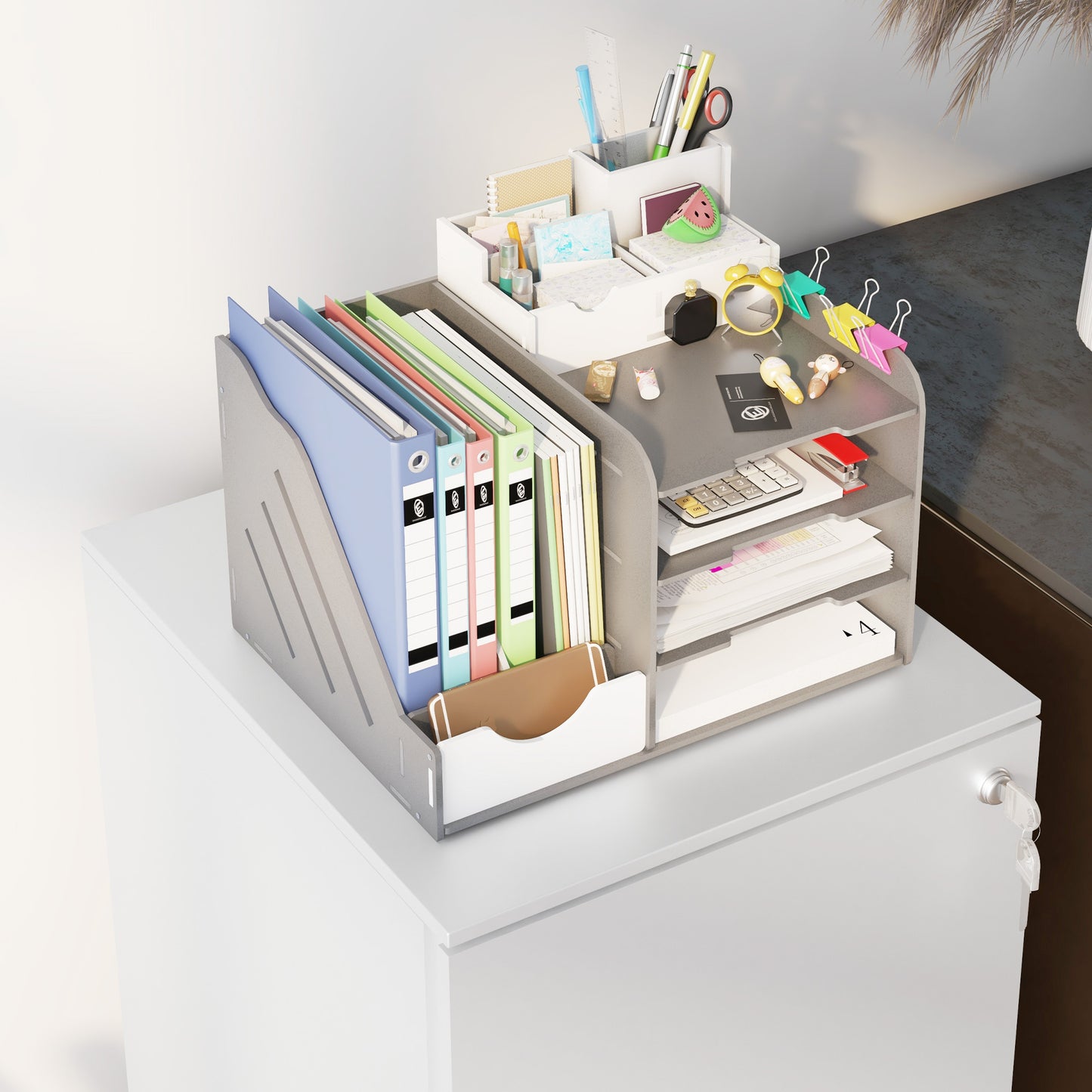 2-Drawer Filing Cabinet with Lock and 5 Wheels, Steel Mobile File Cabinet, for A4, Legal and Letter Size, Pre-Assembled Body