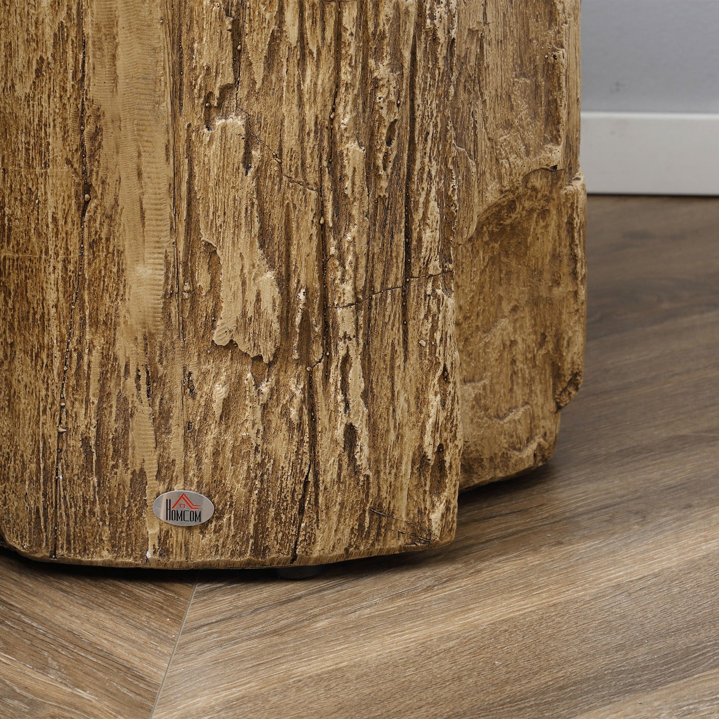 Tree Stump End Table, Round Concrete Side Table for Indoor and Outdoor Use, Natural Wood Effect