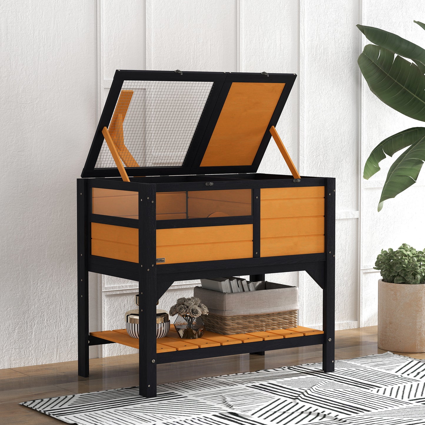 Wooden Tortoise House, with Shelter, Run, Shelf, Lamp Holder, Tray, Yellow