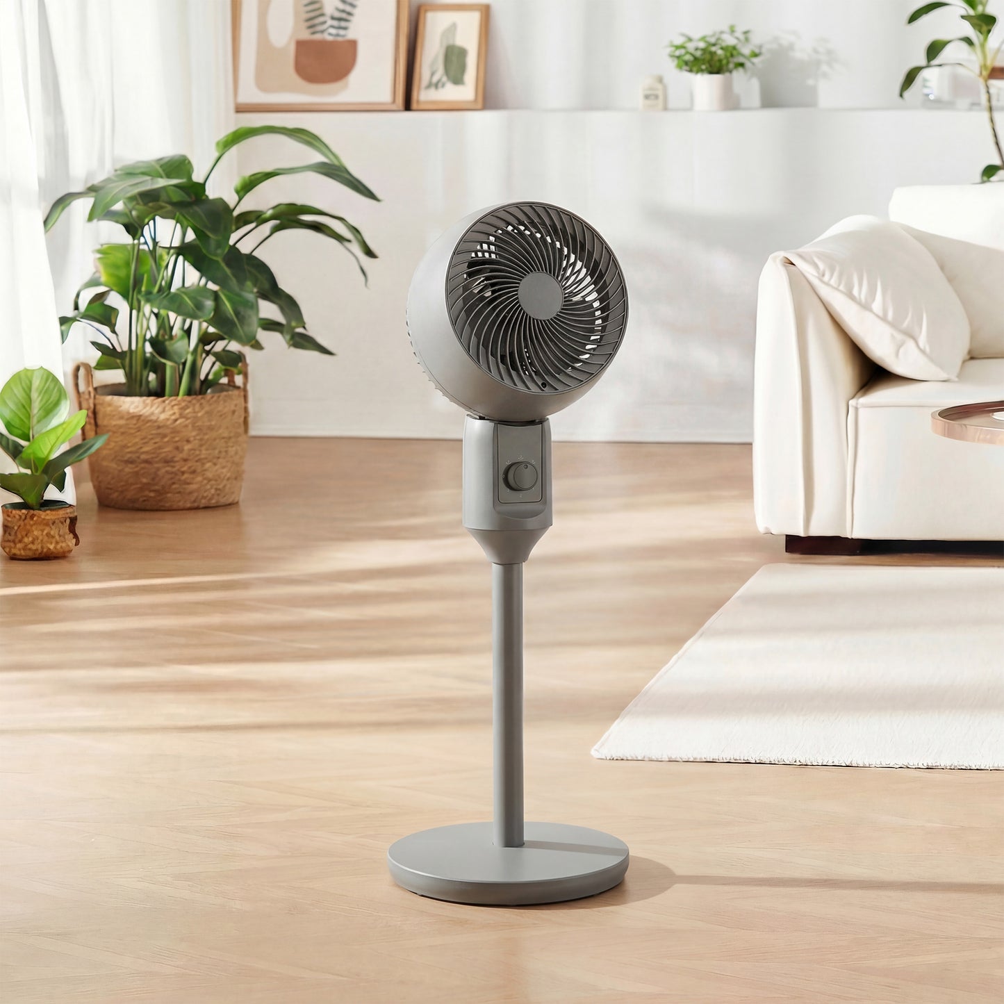 Air Circulator Fan Pedestal Cooling Fan with 3 Speed and Carry Handle, 9 Inch, Grey