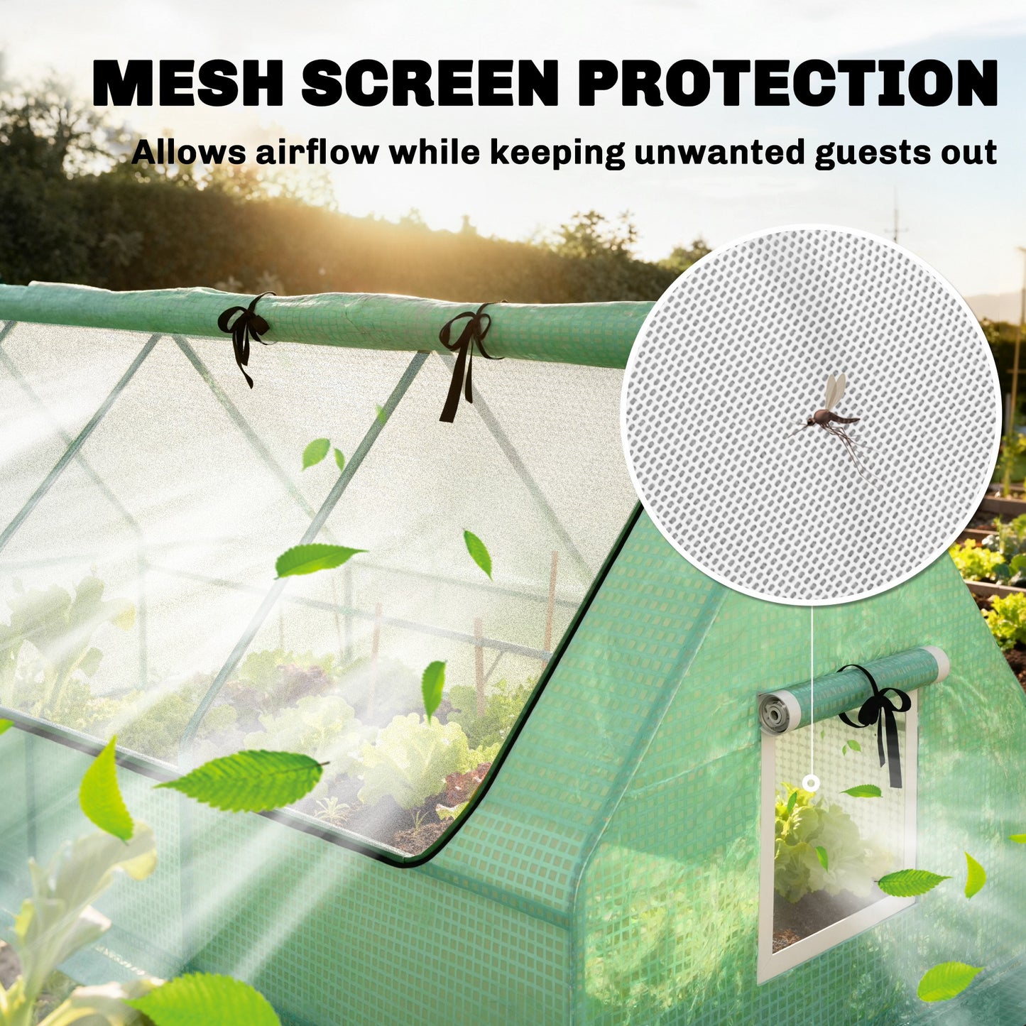 Portable Small Polytunnel, Mini Greenhouse with Mesh Windows for Indoor and Outdoor, 240x90x90cm, Green