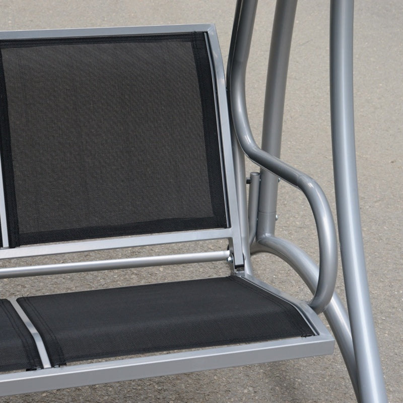 Three Person Steel Outdoor Porch Swing Chair Bench with Canopy Cover - Black