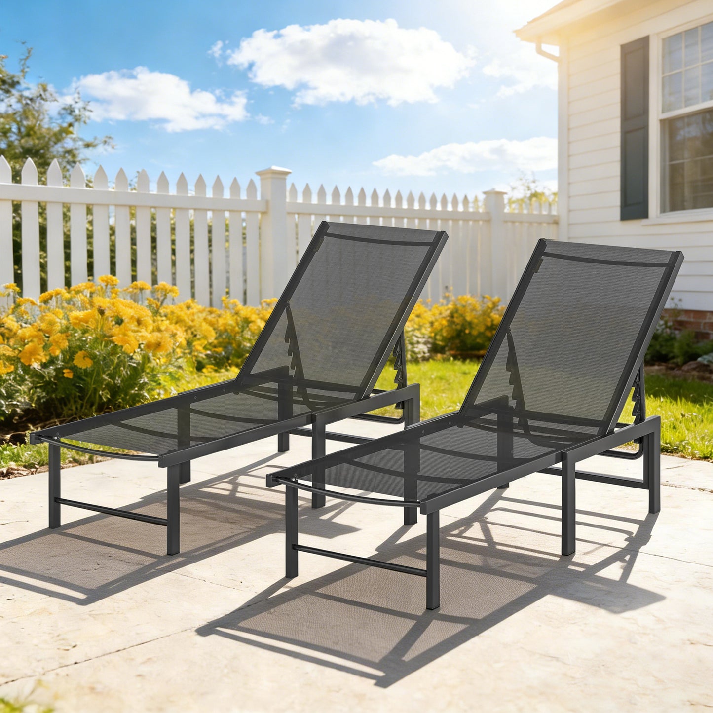 Set of Two Reclining Sun Loungers - Black