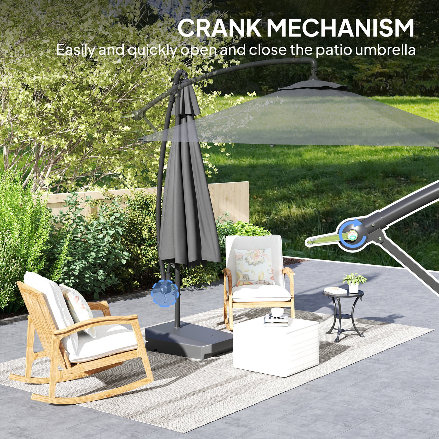 3(m) Garden Cantilever Parasol with Fillable Base up to 90kg, Wind Protection Strap, Cover