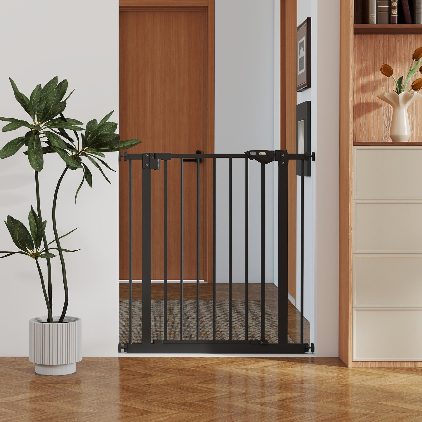 Adjustable Safety Gate w/ One Extensions, Four Adjustable Screws, Black