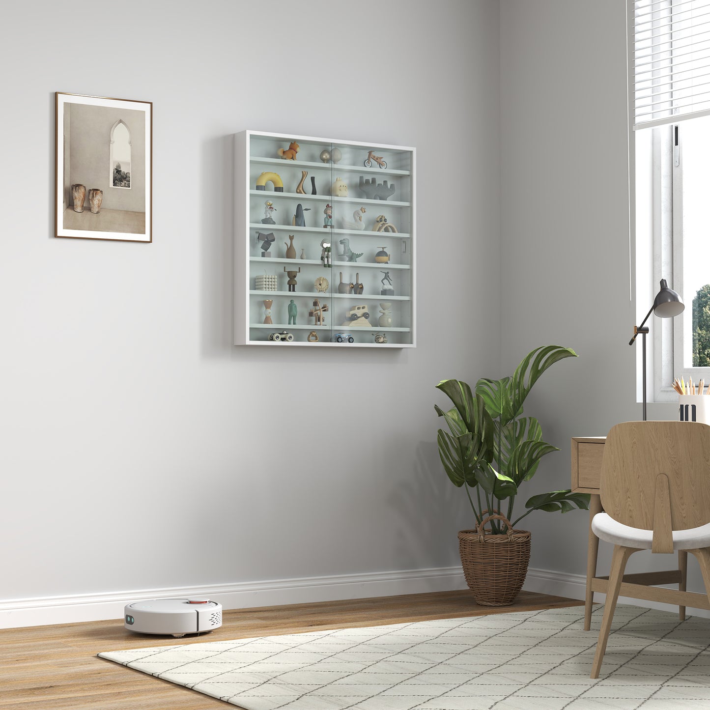 Six Shelf Display Cabinet, with Glass Doors - White