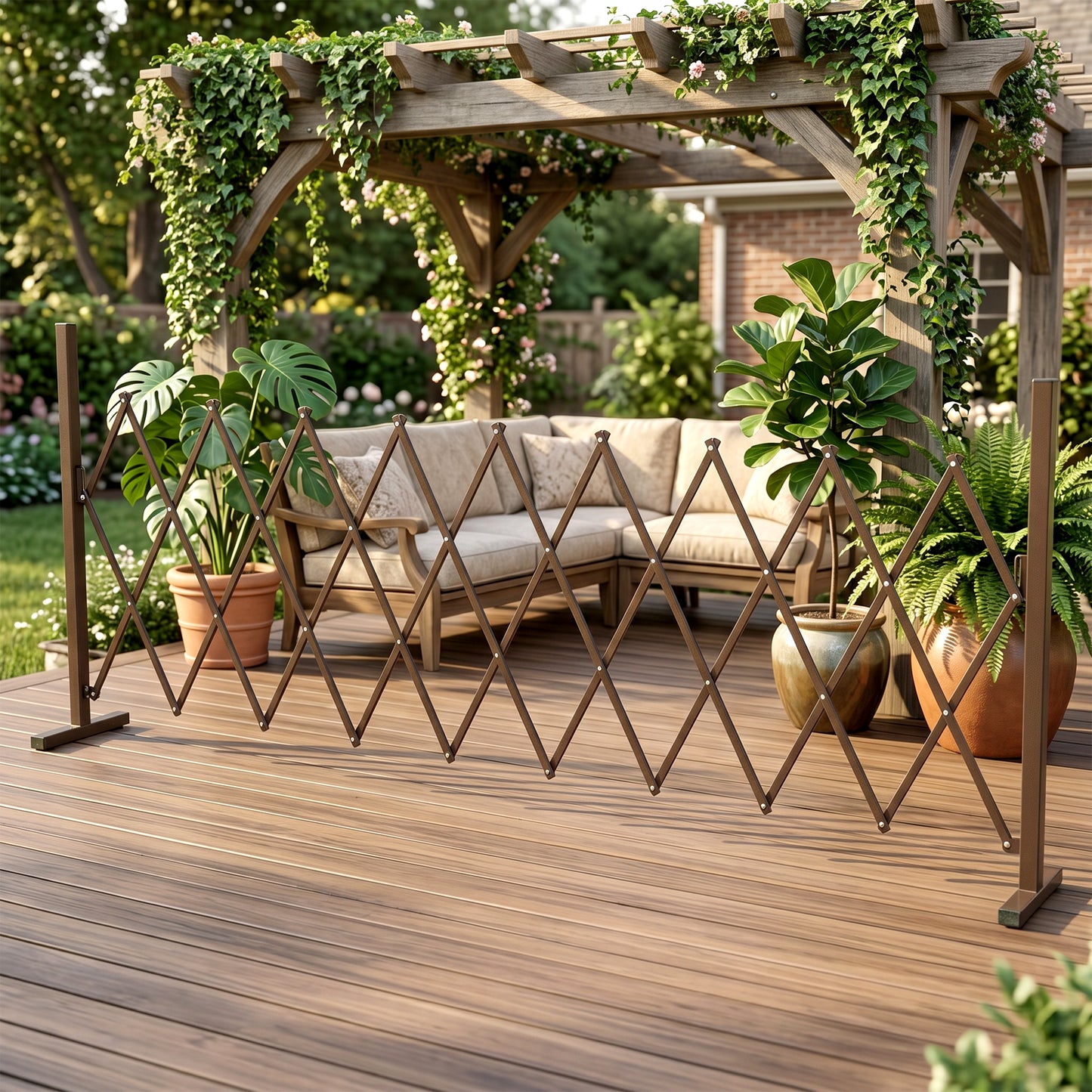 Expanding Trellis Fence, Freestanding Movable Fence, Foldable Garden Screen Panel, 250 x 103.5 cm, Dark Brown