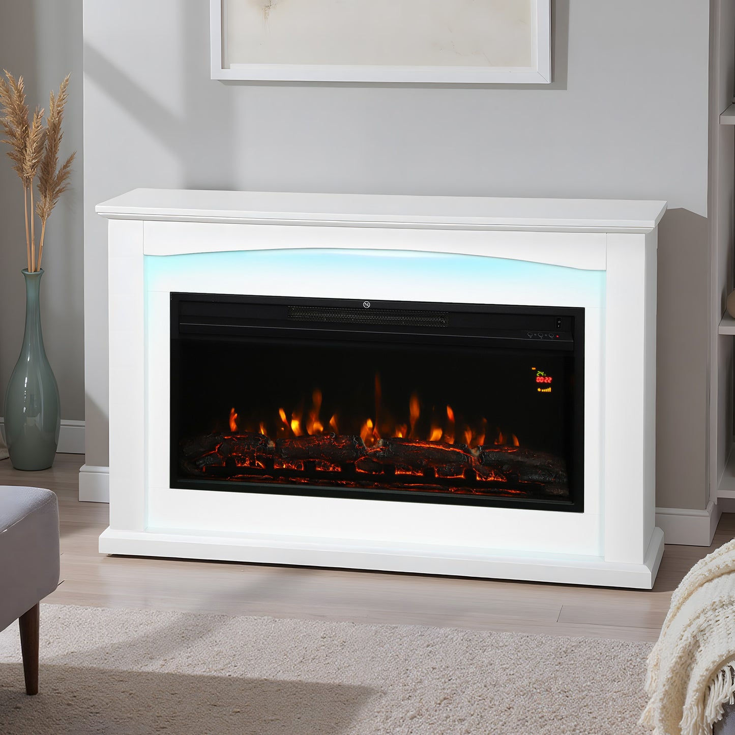 2000W 5118 BTU Faux Flame Fireplace - White