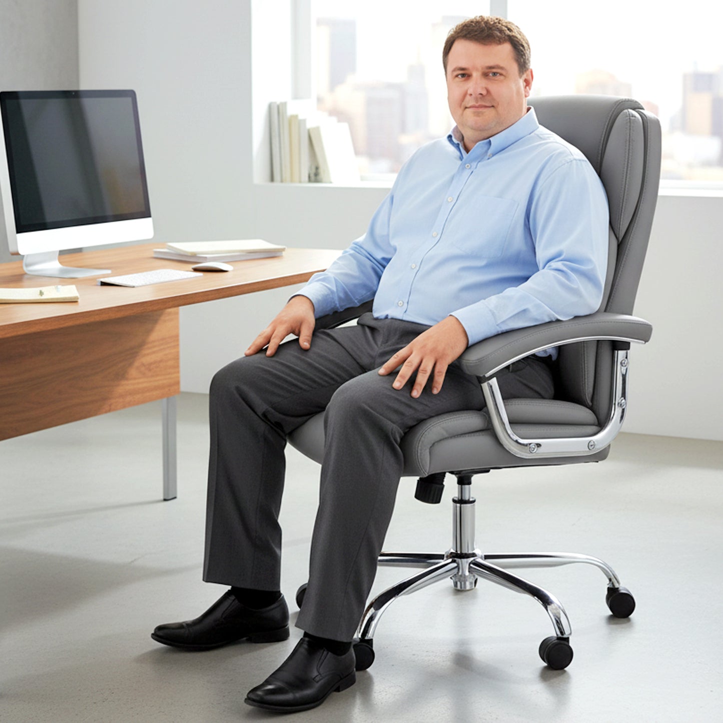 Big and Tall Office Chair 180kg with Spring Cushion, PU Leather - Grey