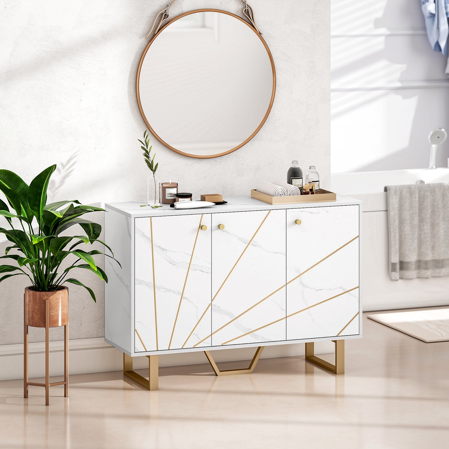 Sideboard Storage Cabinet, Modern Storage Cupboard with Adjustable Shelves and Metal Legs for Living Room, Kitchen