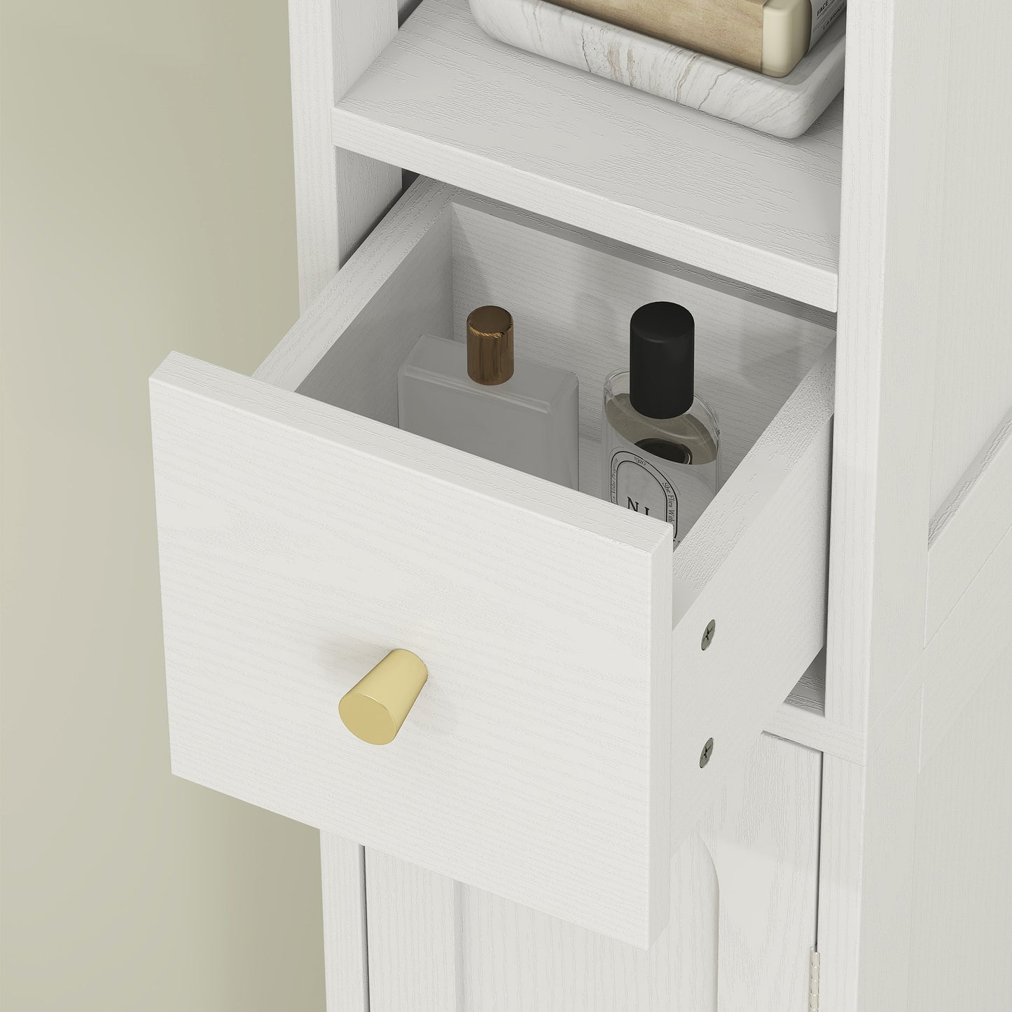 185 cm Tall Bathroom Cabinet with Arched Doors - White