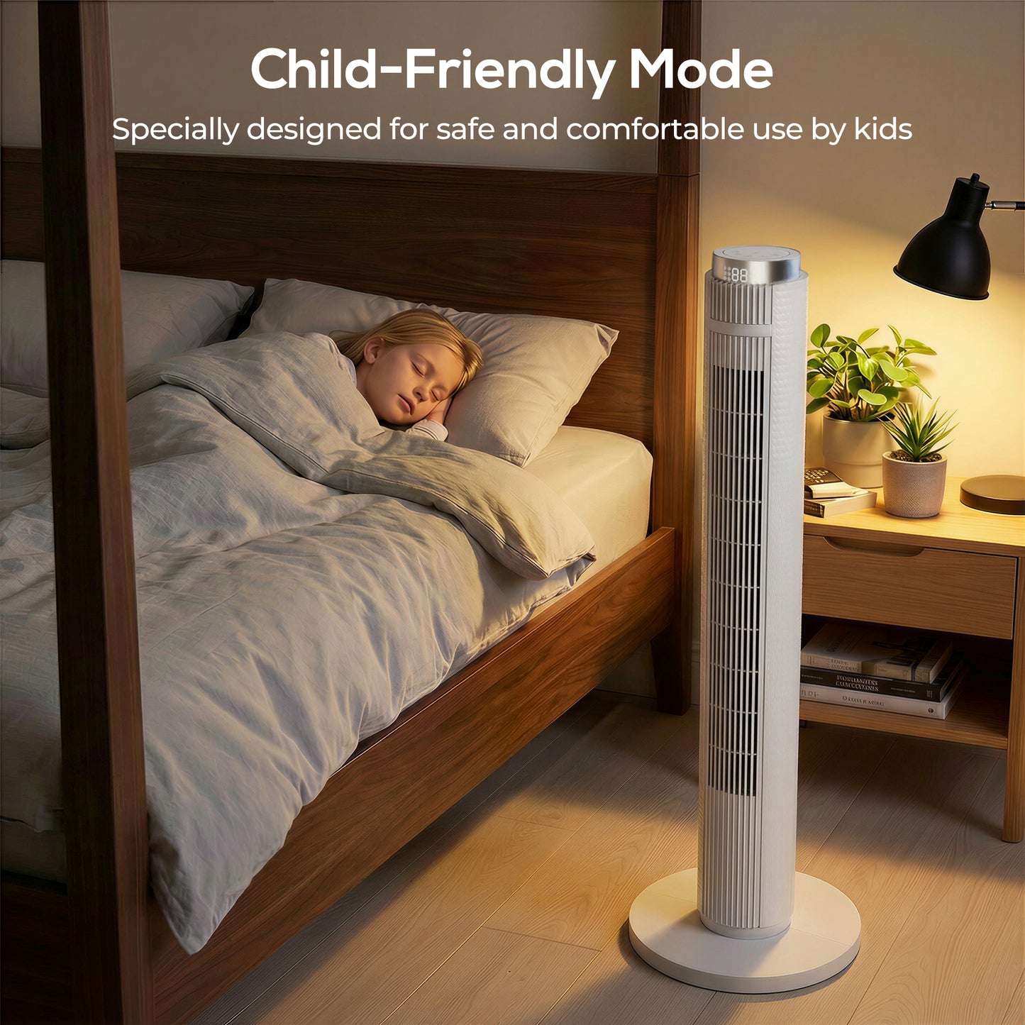 96 cm Tower Fan with WiFi App Control, Standing Floor Fan with 3 Speed 4 Modes, 12 Hour Timer and Night Light White
