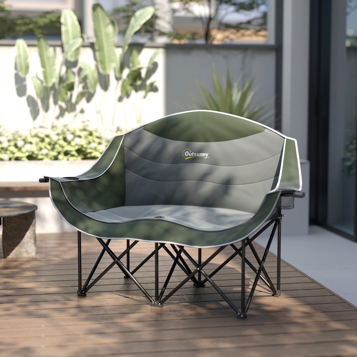 Double Camping Chair for Adults with Armrests, Heavy Duty Oversized Padded Folding Chair with Carry Bag