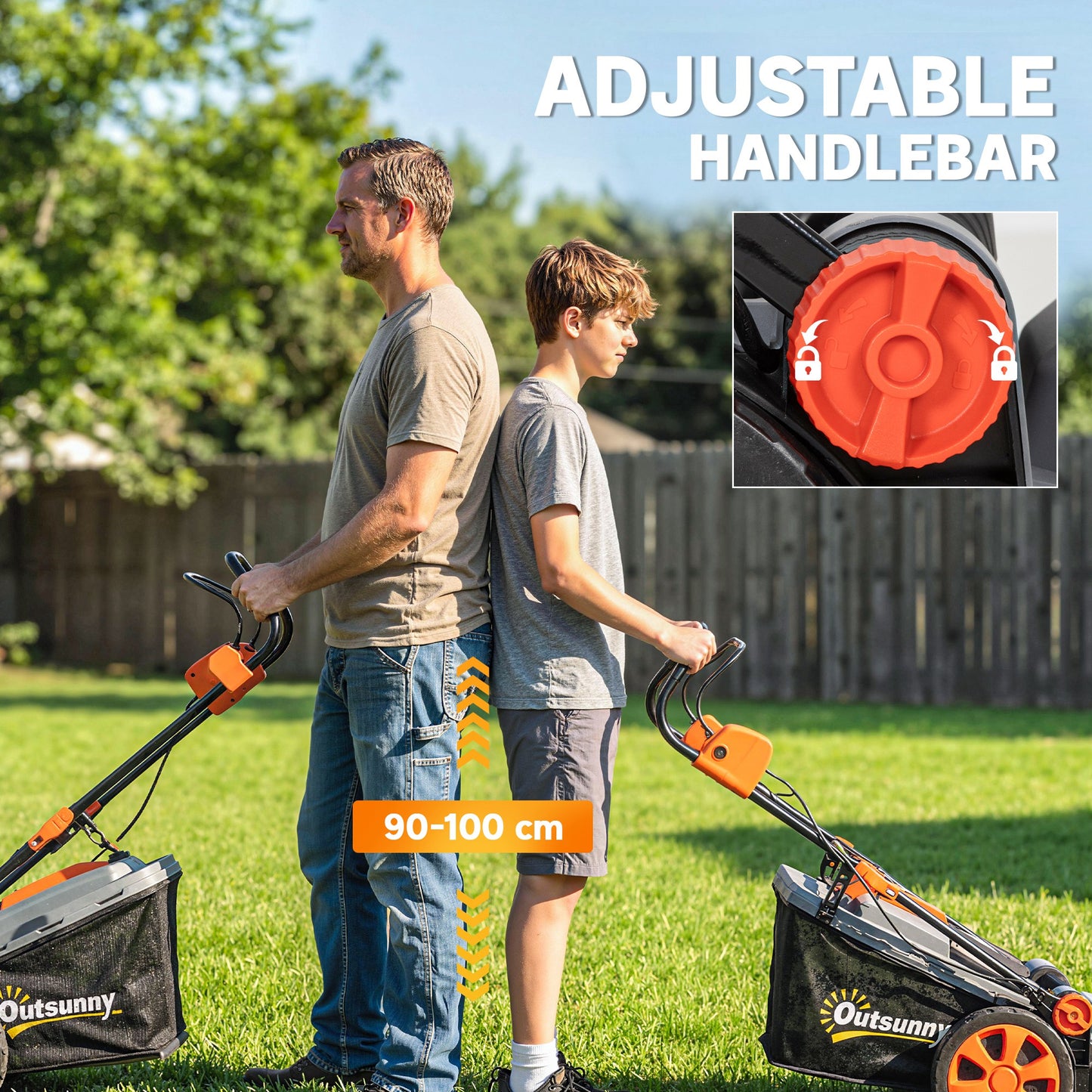 18V Cordless Lawnmower with 2 x 4Ah Batteries, Battery Lawn Mower with 34cm Cutting Width, Mulching Feature