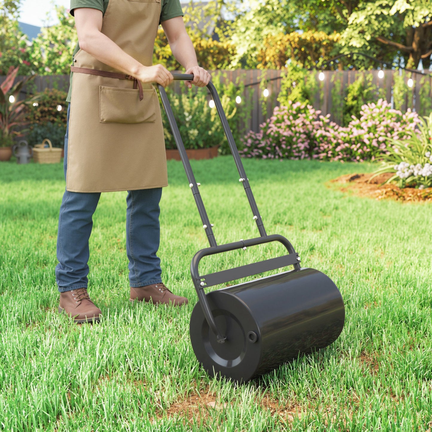 38L Fillable Cylinder Steel Lawn Roller - Black