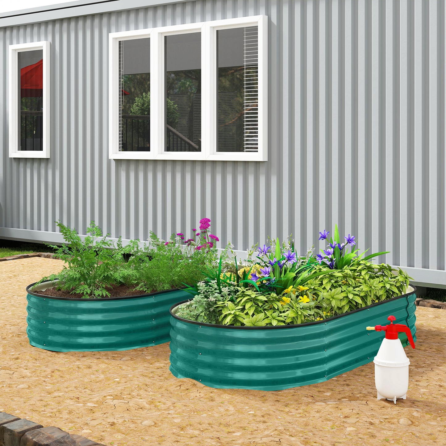 Galvanised Raised Garden Bed, Metal Planter Box with Safety Edging, for Flowers, Herbs, Succulents, Light Green
