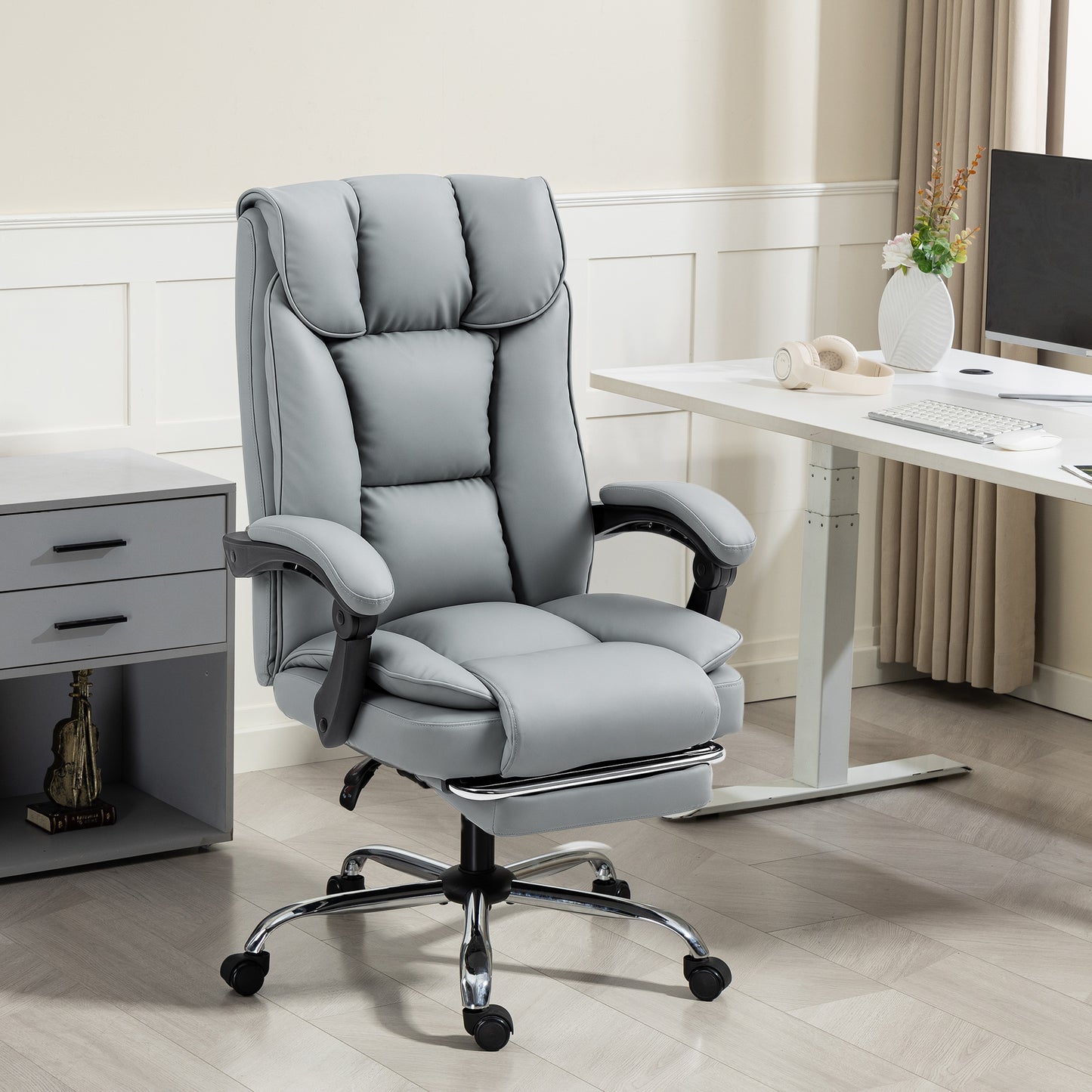 155° Reclining Faux Leather Swivel Office Chair -Black