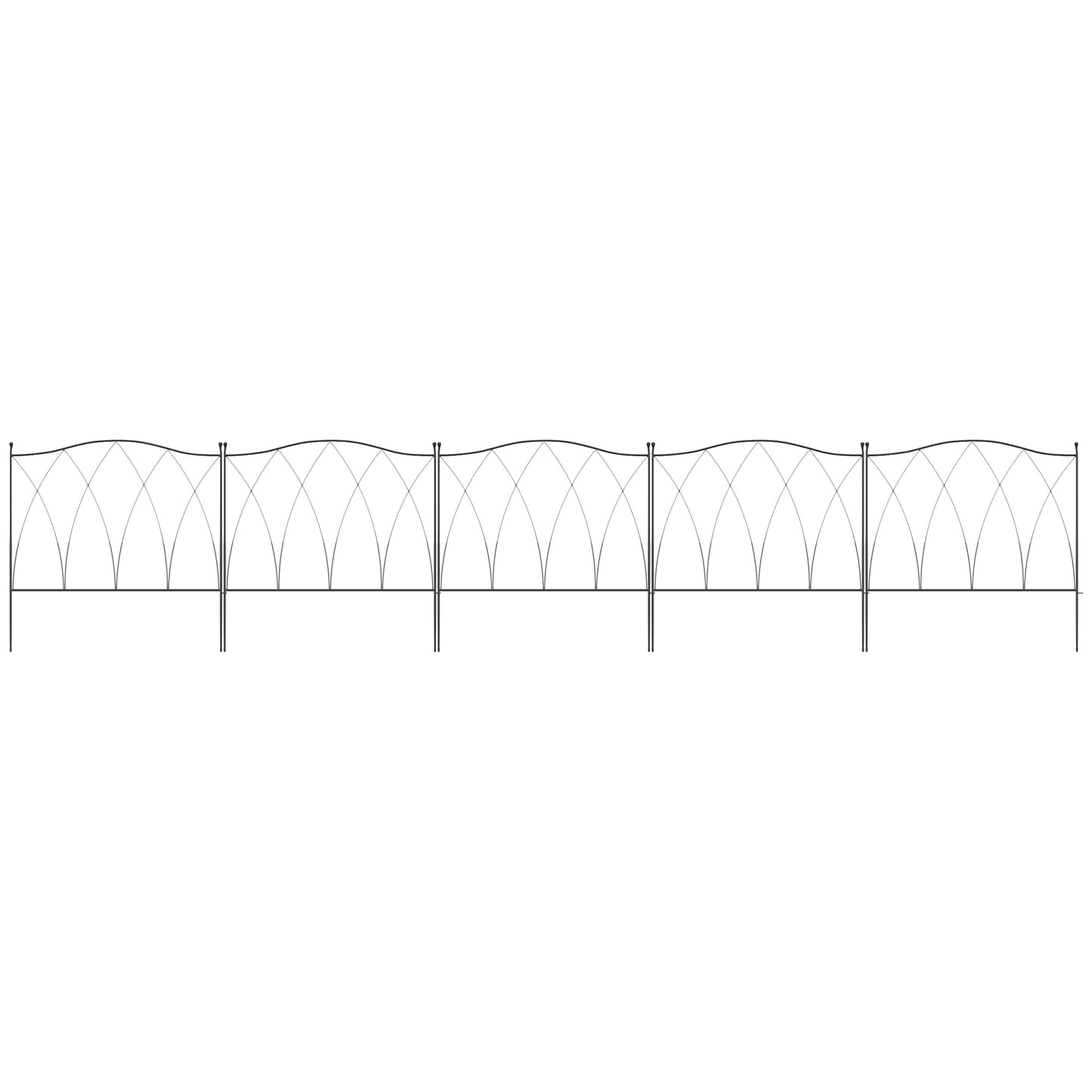Set of Five 61.5cm Decorative Metal Fence Panels - Black