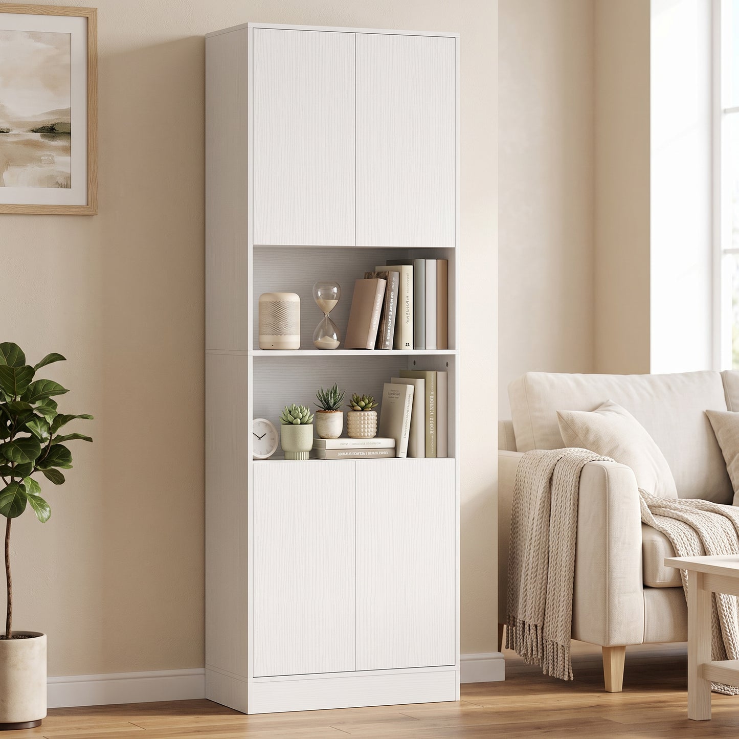 170 cm Kitchen Pantry Cabinet, Freestanding Storage Cabinet with Soft-Close Hinges, White Wood Effect