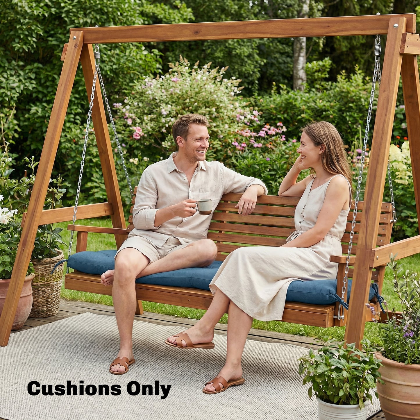 Sun Lounger Cushion, Memory Foam Patio Chair Cushion with Ties, Outdoor Seat Pad Fits 190 x 60 cm Lounger, Blue