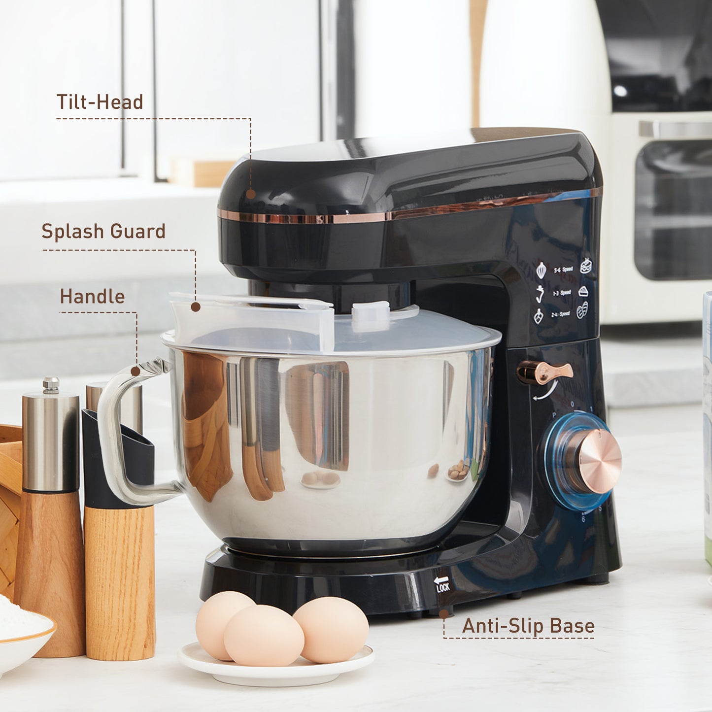 Stand Mixer, 5L Food Mixer for Baking, 6 Speeds and Pulse Setting, 1400W Cake Electric Kitchen Mixer with Dough Hook, Whisk