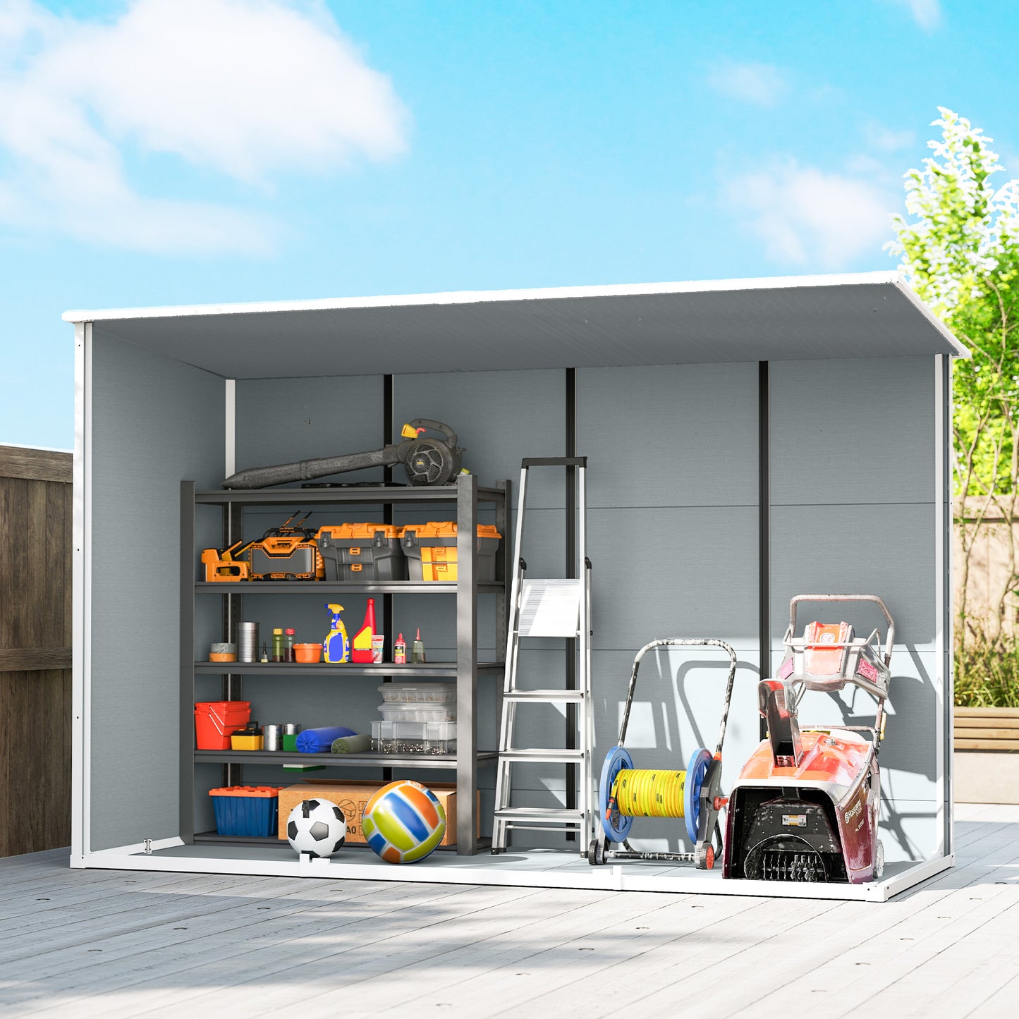 10 x 4 ft Resin Garden Shed, Outdoor Storage Shed with Floor, Windows, Lockable Doors and Vents, Grey