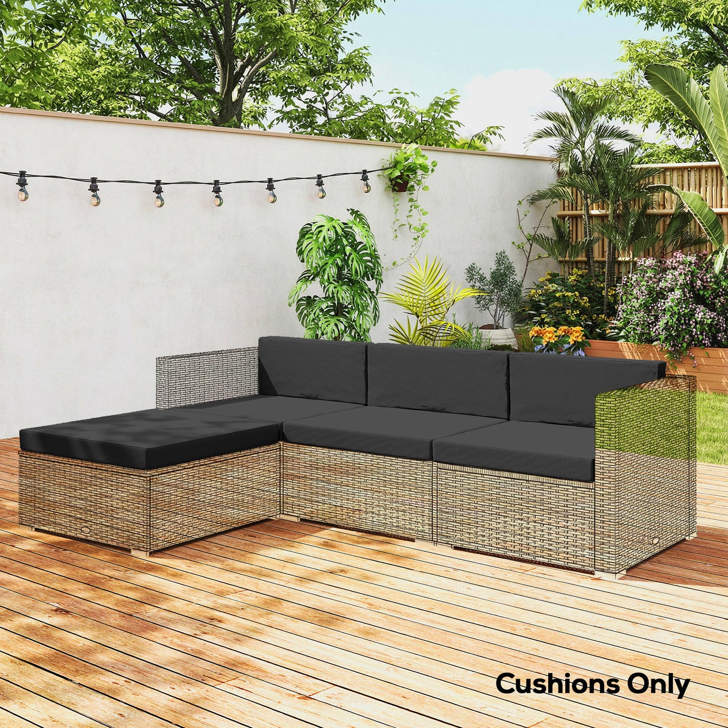 7-Piece Patio Furniture Cushions, Outdoor Loveseat Cushion with Removable Covers for Rattan Furniture, 60x60 cm, Black