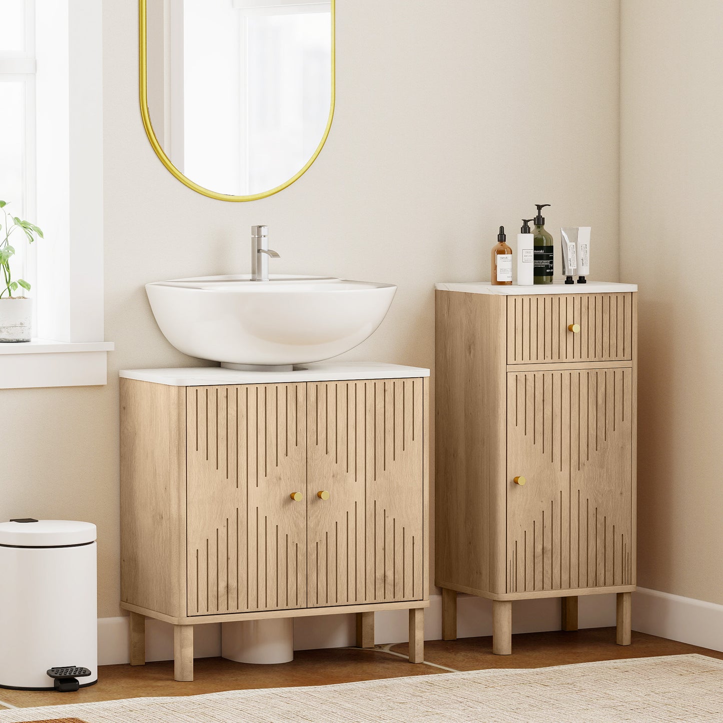 Under Sink Bathroom Cabinet for Basin without or with Pedestal - Oak