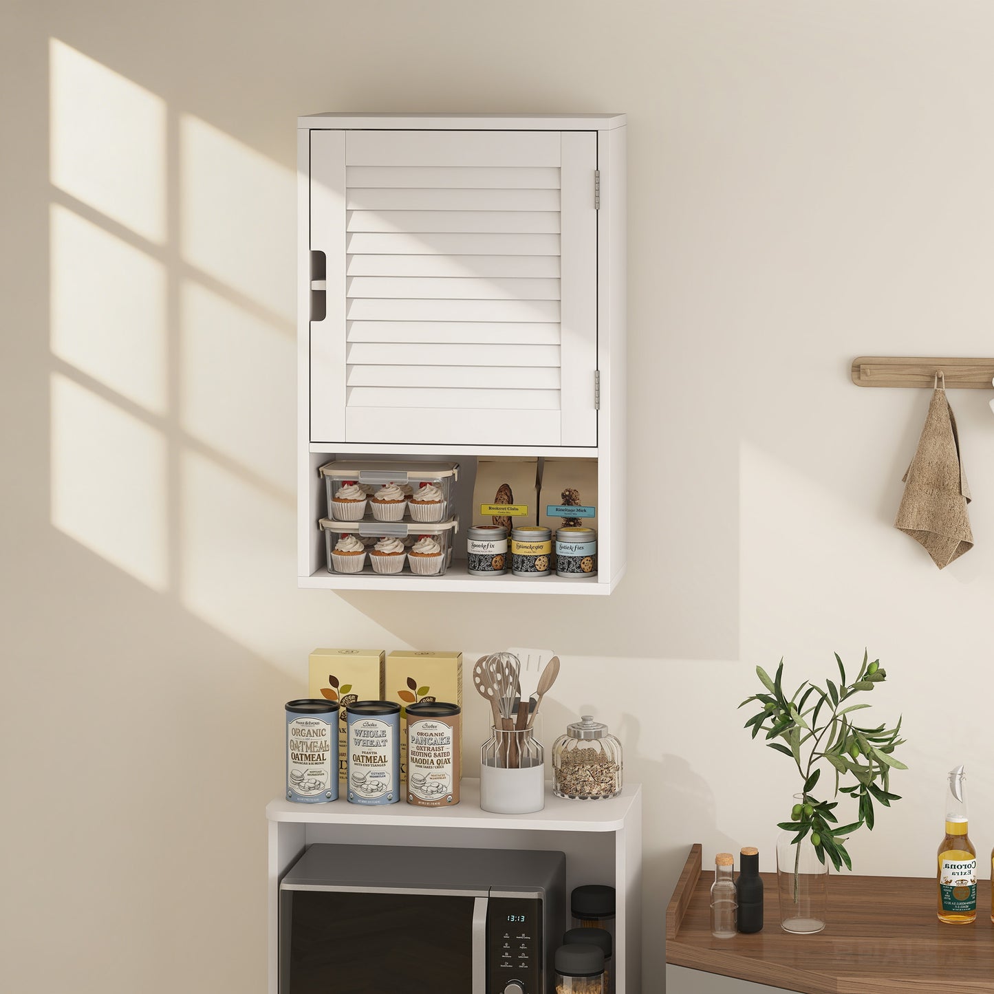 Bathroom Cabinet, Wall Mounted Storage Cabinet with Adjustable Shelves, 40 x 20 x 60 cm, White