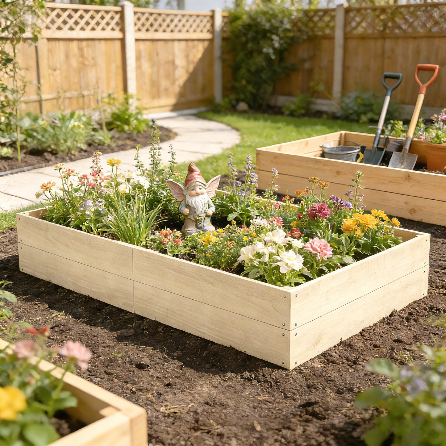 Wooden Raised Bed for Garden, 620L Extra Large Raised Garden Bed with Open Bottom, Outdoor Elevated Planter Box