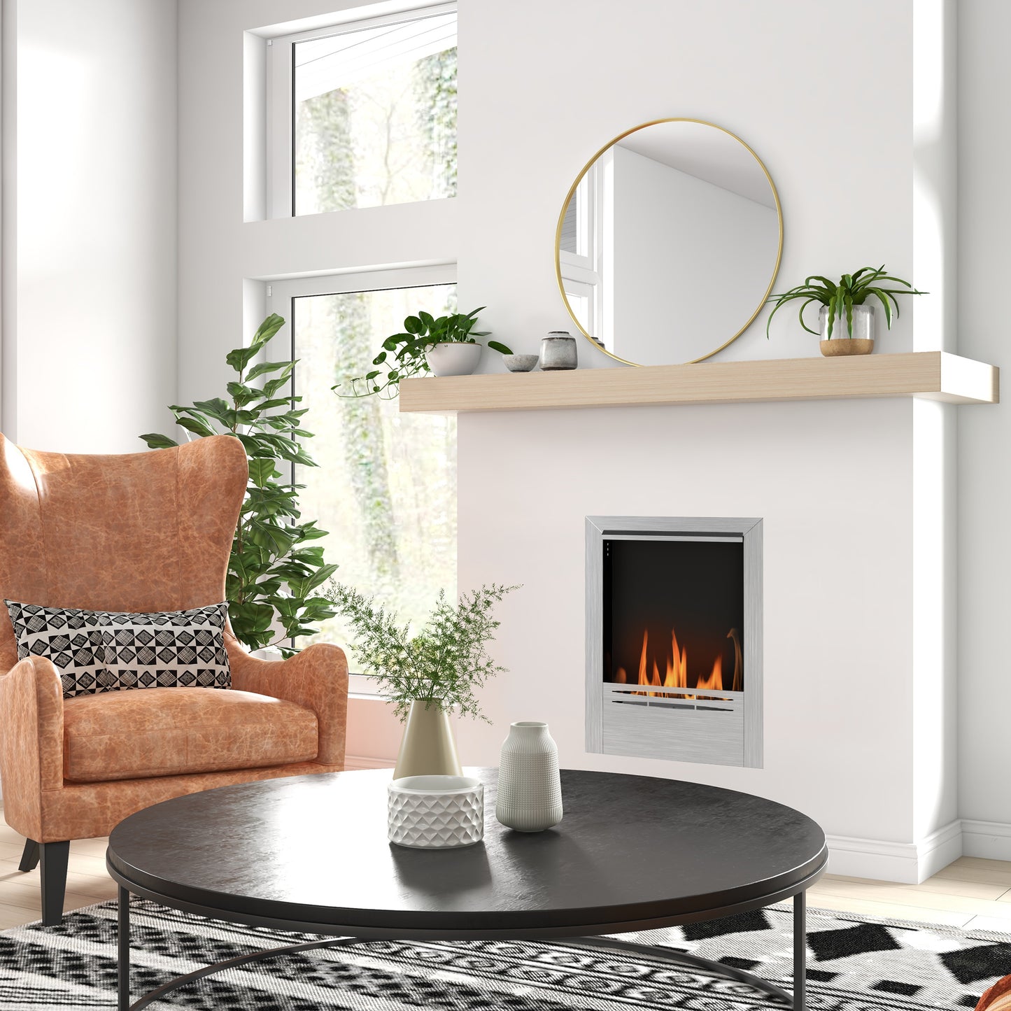 Stainless Steel Bioethanol Fire - Silver Tone