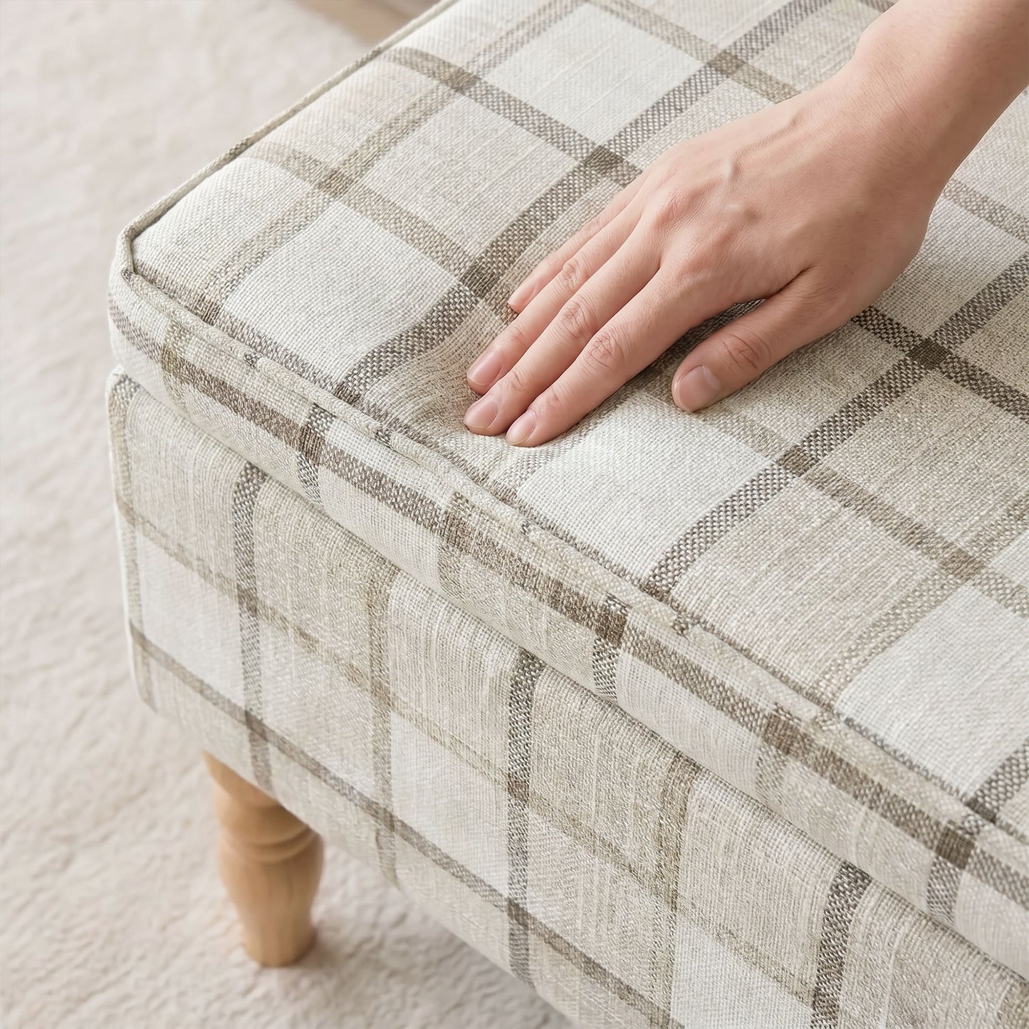 Linen Fabric Upholstered Footstool, Rectangular Storage Stool with Removable Top, Padded Seat and Hidden Space, Brown