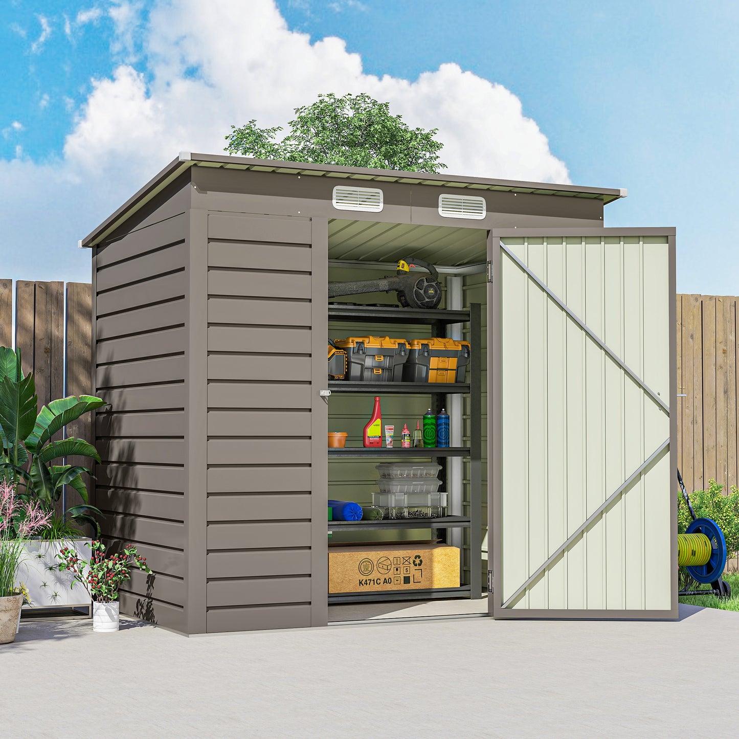 4 x 6ft Galvanised Metal Garden Shed, with Locking Door - Grey