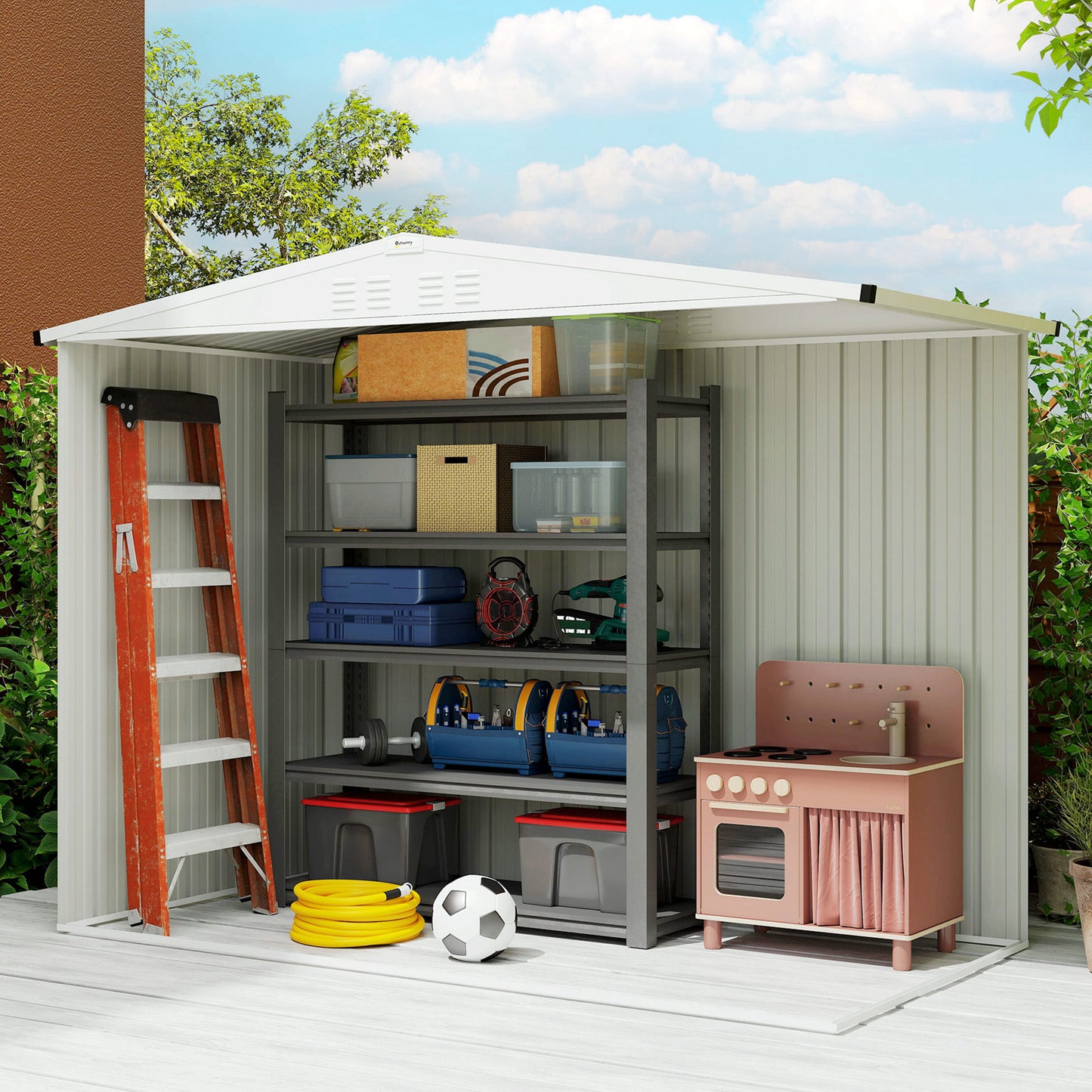 8 x 4 ft Metal Garden Shed, Garden Storage Shed with Window, 4 Vents and Lockable Door