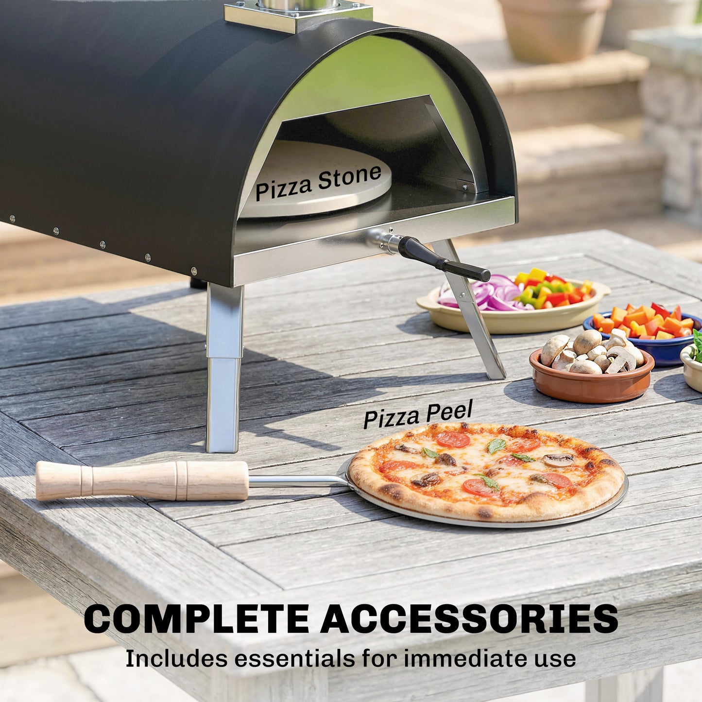 Outdoor Pizza Oven Foldable Legs Pellet Wood Fired Pizza Maker w/ 12" Rotating Stone and Peel