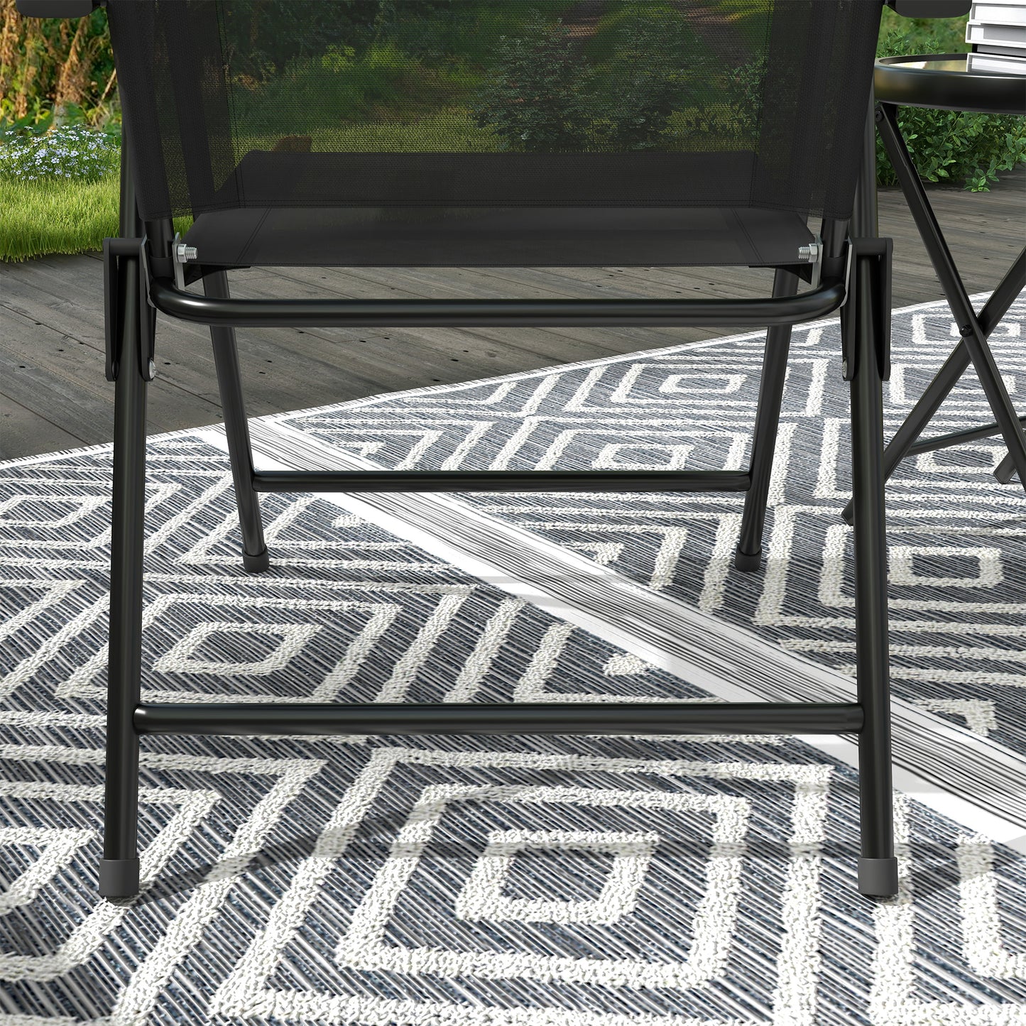Three-Piece Garden Seat Set, with Glass-Top Table - Black