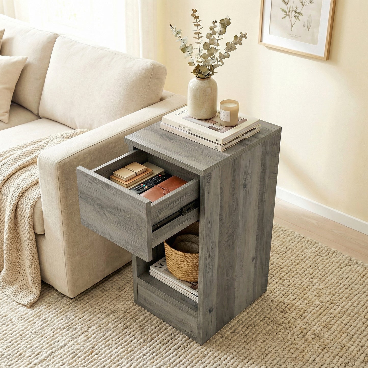 Set of Two Modern Storage Bedside Tables - Grey
