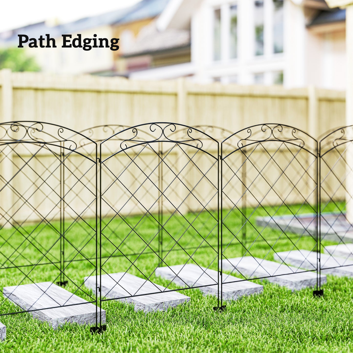 Steel Decorative Swirls Outdoor Picket Fence Panels Set of 4, Black