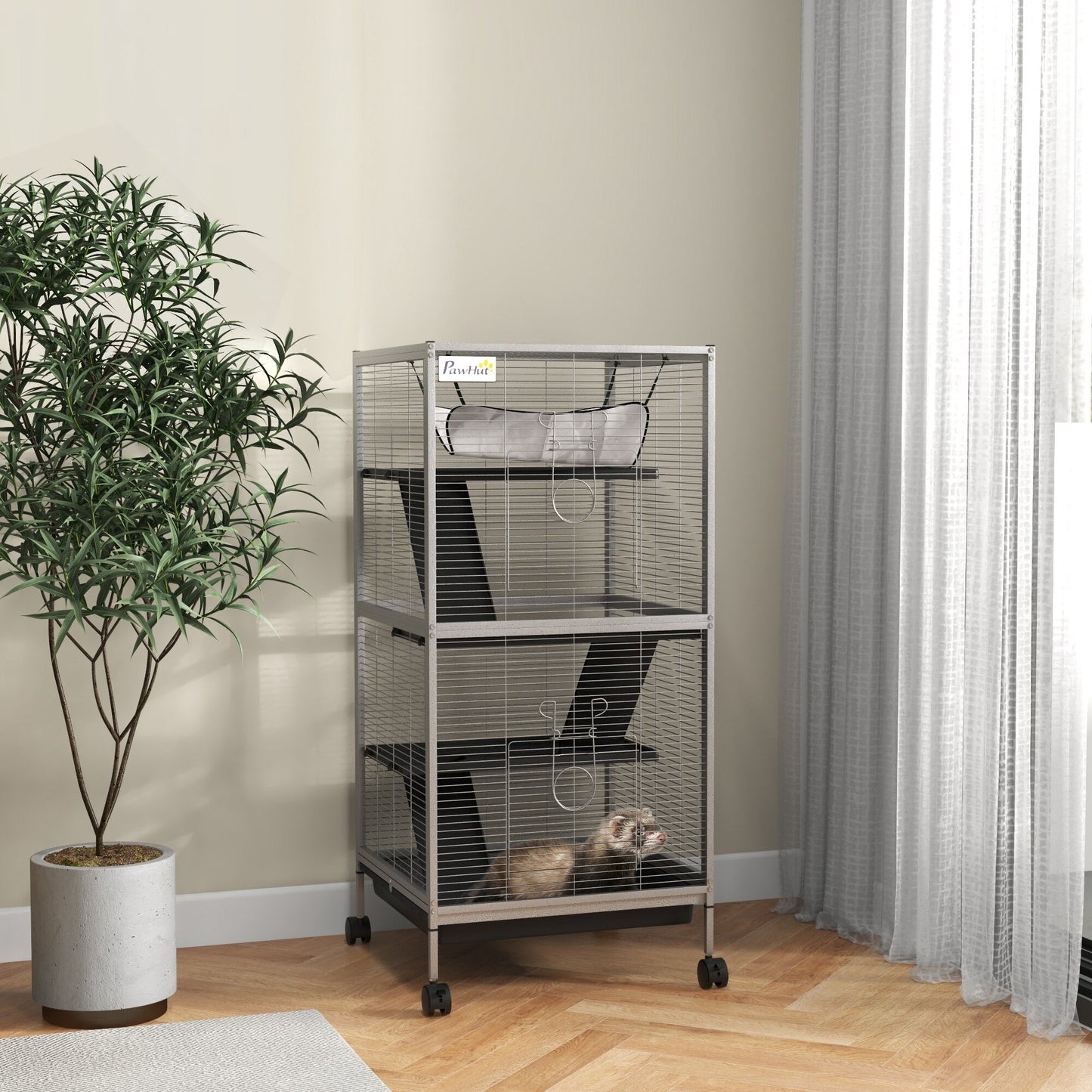 Small Animal Cage Pet Play House with Wheels Platforms Light Grey