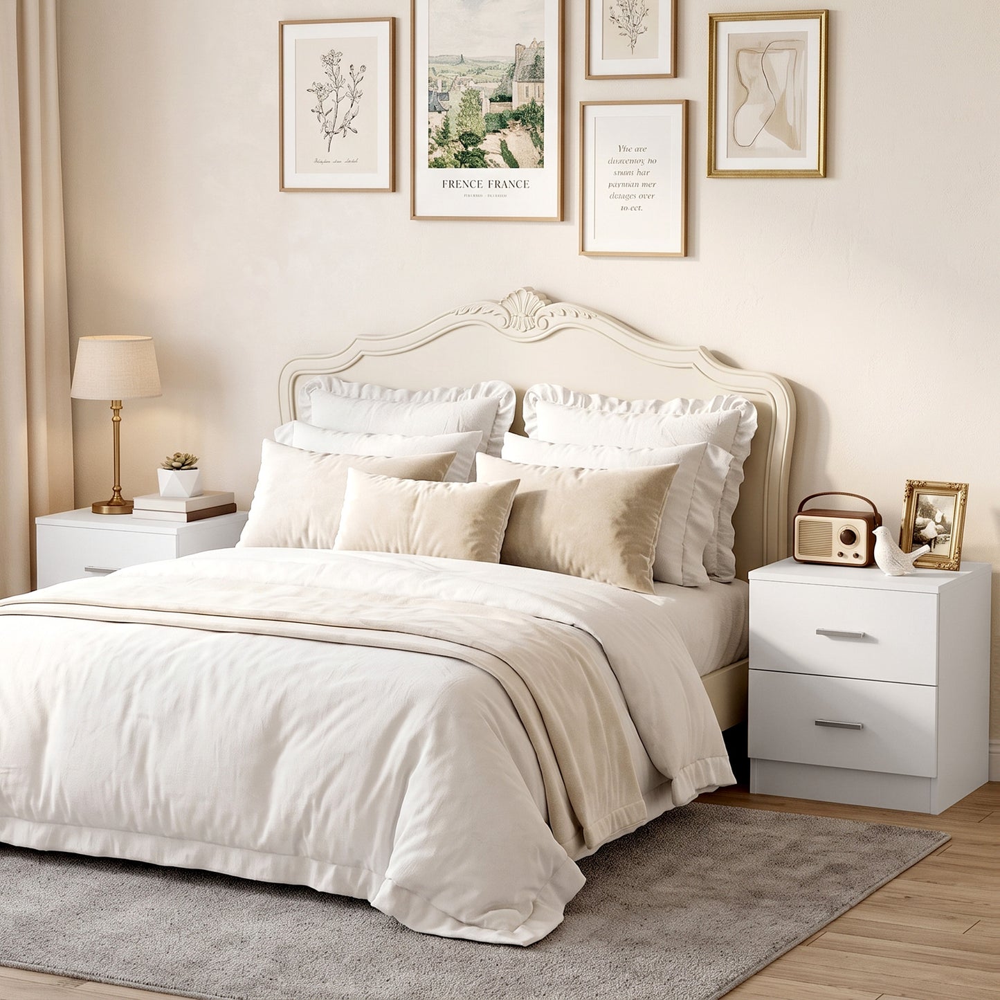 Modern Bedside Table, Beside Cabinet with 2 Drawers, for Bedroom, Living Room, White