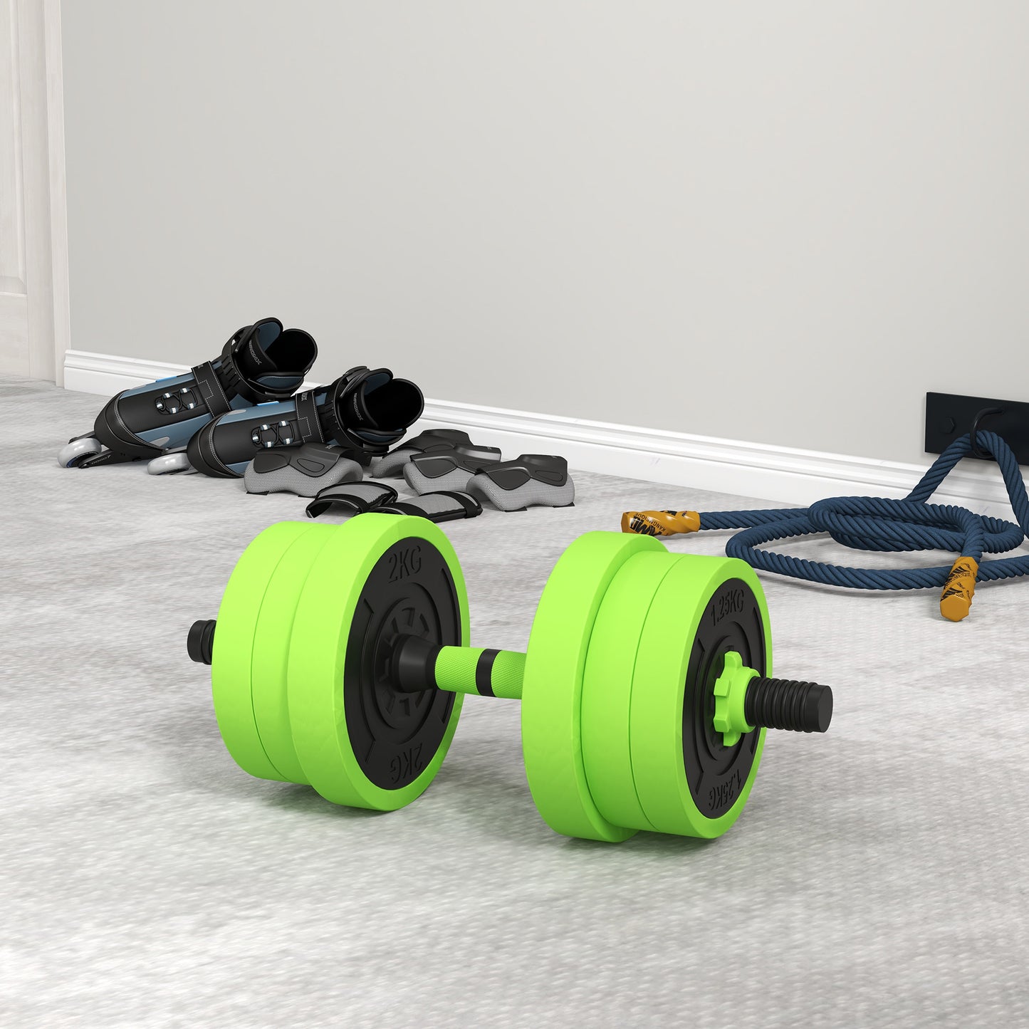 40kg 4-In-One Adjustable Weight Dumbbells Set, Barbell, Kettlebell, Push Up Stand - Green