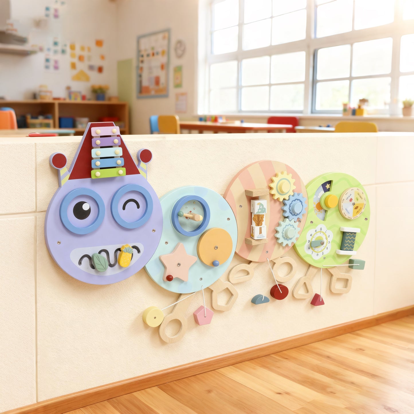 Caterpillar Busy Board with 7 Activities, for Nursery, Playroom, Home, for 3+ Years